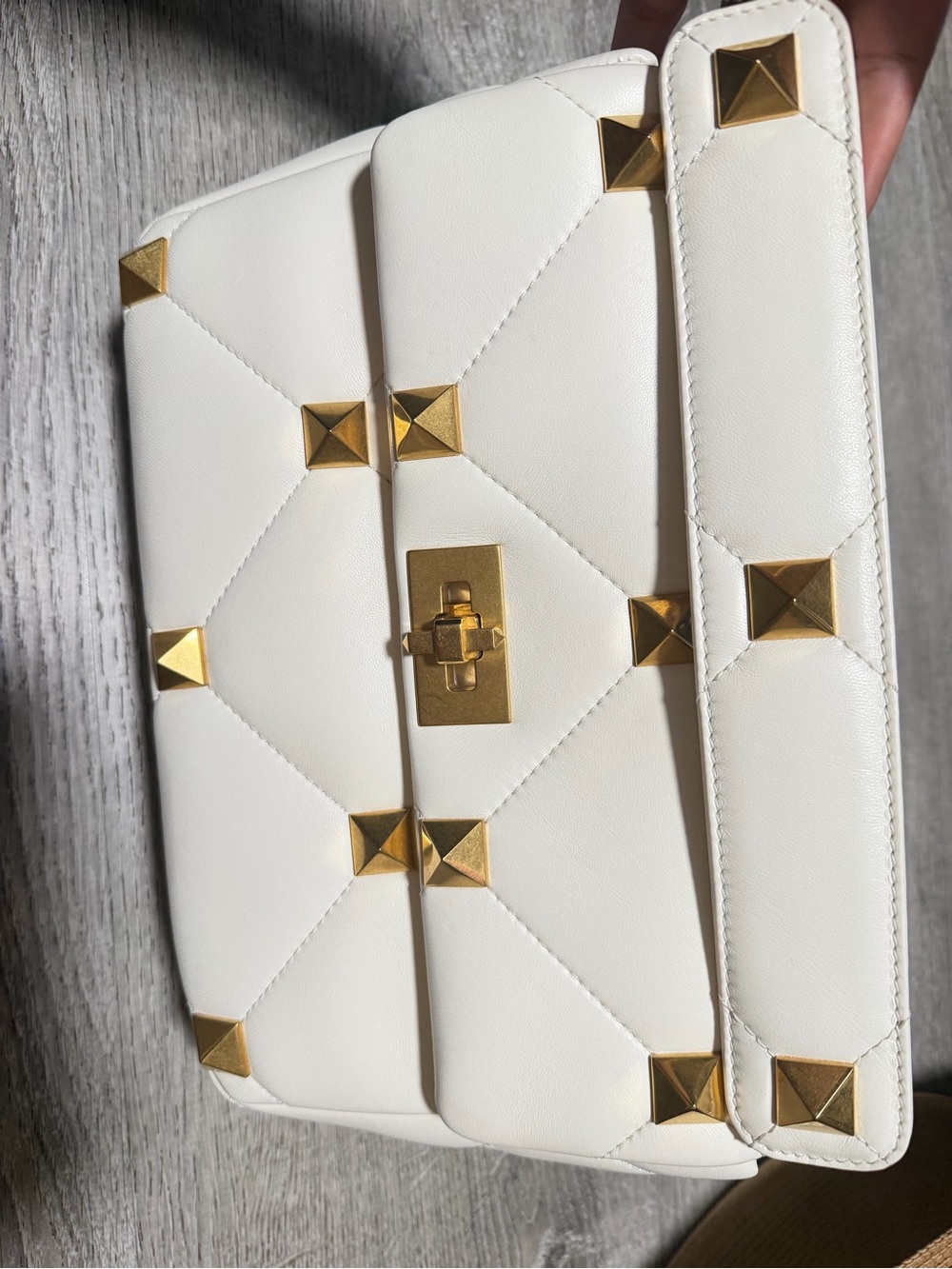 Valentino Garavani White Quilted Shoulder Bag with Gold Studs